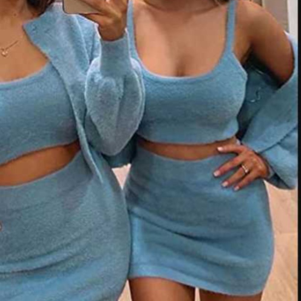Love + Harmony Two Piece Fuzzy Stretch Tank and Skirt Set Seafoam Green